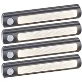 Luminea 4er-Set Batterie-LED-Schrankleuchten, PIR- & Lichtsensor, 0,6W, 3000 K