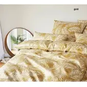 Elegante Mako Satin Bettwäsche Maison Leaves - 135x200 cm + 40x80 cmgold