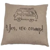 David Fussenegger Kissenhülle Silvretta 'Yes, we camp' 50 x 50 cm Rauch - Beige