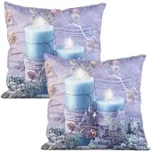 INFACTORY 2er-Set Deko-Kissen, Kerzen-Motiv, 2 LEDs, batteriebetrieben, 45x45 cm