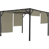 Mendler Pergola Baia, Garten Pavillon Terrassenüberdachung, stabiles 6cm-Stahl-Gestell + Schiebedach taupe 3x3m