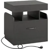 Costway Nachttisch mit Ladestation & Geheimfach Schwarz