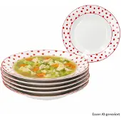 MamboCat 6er Suppenteller Set rot gepunktet 200ml Steingut weiß Salat Pasta