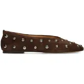 Manfield Dunkelbraune Veloursleder-Ballerinas mit silberfarbenen Nieten | Größe 40