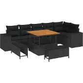 vidaXL Gartensofa-set 9 stk. 6-Sitzanzahl Schwarz Poly-Rattan