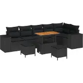 vidaXL Gartensofa-set 9 stk. 6-Sitzanzahl Schwarz Poly-Rattan
