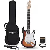 Gear4Music 3/4-LA-E-Gitarre Sunburst im Bundle mit Mini-Gitarrenverstärker