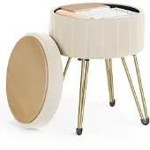 Songmics Sitzhocker mit Stauraum und 4 Metallbeinen cremeweiß LOM003W01