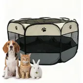 Relaxdays Welpenauslauf, faltbar, HxD: 58x114 cm, indoor, outdoor, Pop-up, tragbares Hundegehege, Polyester, mehrfarbig