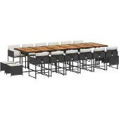 vidaXL 17-tlg. Garten-Essgruppe mit Kissen Schwarz Poly Rattan