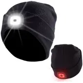 Lunartec Schwarze Strickmütze mit weißen (vorne) & roten (hinten) LEDs