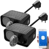 Luminea Home Control 2er-Set Outdoor-WLAN-2-fach-Steckdosen komp. zu Alexa & Google Ass.