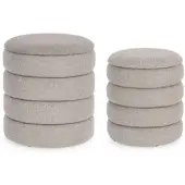 Bizzotto Pouf Katerina 2er-Set aus Boucle-Stoff, rundes Design mit Stauraum, hellgrau, weich gepolstert