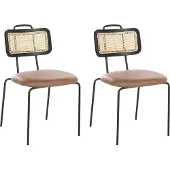 Beliani Esszimmerstuhl 2er Set Braun Kunstleder Sitz Schwarze Metallbeine Wiener Geflecht Ohne Armlehnen Retro Stil Modernes Design Boho Stil