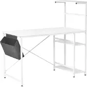 Beliani Schreibtisch Weiß MDF-Platte mit Metallgestell Stofftasche Regal Rechteckig 120x60 cm Modern Homeoffice Tisch Bürotisch Arbeitstisch
