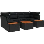 vidaXL Garten-Sofa-Set 7 Stk. Schwarz Poly Rattan