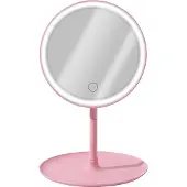 Avizar , Runder LED-Schminkspiegel mit Frontbedienung, Rosa