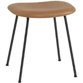 Muuto Fiber Stool, tube base, refine leder cognac / schwarz