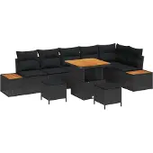 vidaXL Gartensofa-set 9 stk. 8-Sitzanzahl Schwarz Poly Rattan