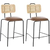 Beliani Barstuhl 2er Set Braun Kunstleder Sitz Schwarze Metallbeine Wiener Geflecht Ohne Armlehnen Retro Modernes Design Barhocker Tresenhocker
