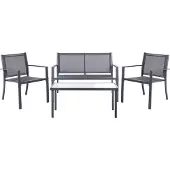 Beliani Lounge Set Dunkelgrau Metall 4-Teilig Modern 2-Sitzer Sofa 2 Stühle u. Couchtisch Outdoor Terrasse Balkon Gartenset Gartenmöbel Set Sitzgruppe