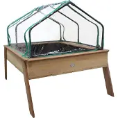 Axi Linda Hochbeet mit Gartenvlies & Gewächshaus | Hochbeet auf Stelzen für Garten / Balkon / Terrasse in Braun