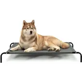 Lionto Hundeliege, bequemes Outdoor Hundebett mit Netzgewebe, erhöht, luftig & wetterfest, 117x85 cm, grau