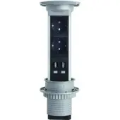 Kopp 939616015 VersaPULL, 2-fach Schutzkontakt-Steckdose mit 2x USB-Anschlüssen, ohne Anschlusskabel, Farbe: aluminium gebürstet