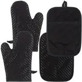 Rosenstein & Söhne 4er-Set Silikon-Anti-Rutsch-Ofenhandschuhe & XL-Topflappen, bis 240 °C
