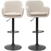 Miliboo Barhocker höhenverstellbar beiger Stoff mit Samteffekt und Metall (2er-Set) AMIKA