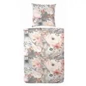 PRIMERA Mako-Satin Bettwäsche 135x200 Blüten Rosen weiß silber rosa 243230-82