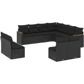 vidaXL 11-tlg. Garten-Sofagarnitur mit Kissen Schwarz Poly Rattan