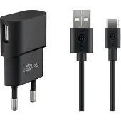 Goobay USB-C Ladeset 1 A, Netzteil mit Type-C Kabel 1m (Schwarz)