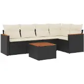 vidaXL 6-tlg. Garten-Sofagarnitur mit Kissen Schwarz Poly Rattan