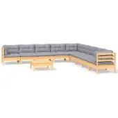 vidaXL 10-tlg. Garten-Lounge-Set mit Grauen Kissen Kiefer Massivholz