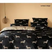 Elegante Mako-Satin Bettwäsche Dogs schwarz beige 155x220 cm + 40x80 cm