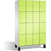 C+P Schließfachschrank Cambio, 4 Abteile, 16 Fächer, auf Füßen, B 1200 x T 525 x H 1980 mm, lichtgrau/clowngrün