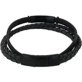 Amor Armband , schwarz, Armbänder, Herren, 22cm, Edelstahl Leder, Edelstahl, Leder, Armband