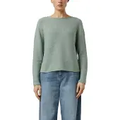 Comma Strickpullover , Damen, Gr. 42, grün (khaki), Strick, Obermaterial: 60% Baumwolle, 40% Polyester, unifarben, normal hüftbedeckend, Rundhals, Pullover Strickpullover, mit feinem Struktur-Muster