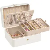 Hobby Hall Doppellagige Schmuckschatulle mit Spiegel und flexiblem Tablett wolkenweiß JBC200W01