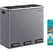 Songmics Mülltrennsystem mit Fußpedal und 3 Inneimern mattgrau LTB054G01