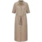 Goldner Leinenkleid im Safari-Look in stein | Gr.: 44