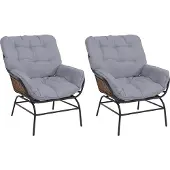Mendler 2er-Set Gartenstuhl MCW-P75, Gartensessel Loungesessel, Stoff 220g/m² Poly-Rattan Metall dunkelgrau, Polster hellgrau