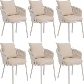 Mendler 6er-Set Aluminium-Esszimmerstuhl MCW-P89, Indoor Stuhl Armlehne, Stoff/Textil (180 g/m²) Seilgeflecht Rope creme