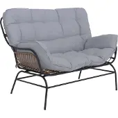 Mendler 2er-Sofa MCW-P75, Gartensofa Gartenbank Couch 2-Sitzer, Stoff 220g/m² Poly-Rattan Metall dunkelgrau, Polster hellgrau