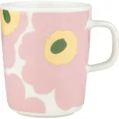 Marimekko - Oiva Unikko Becher mit Henkel 250 ml, weiß / pink / hellgelb