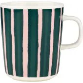 Marimekko - Oiva Piccolo Becher mit Henkel, 250 ml, white / pink / dark green