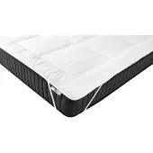 Beliani Matratzentopper Weiß Mikrofaser 180 x 200 cm Antiallergisch Weich Waschbar mit Befestigung Matratzenschoner Matratzenauflage für Doppelbett