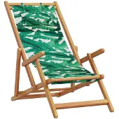 vidaXL Strandstuhl Klappbar Blattmuster Massivholz Eukalyptus Stoff