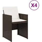 vidaXL Gartenstühle mit Kissen 4 Stk. Braun Poly Rattan
